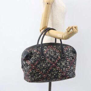 CHANEL Coco Travel Boston Bag PVC Canvas Black Silver CC Auth 159746